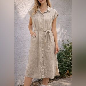 NWOT CREAM earthy  tone linen blend dress 42/XL